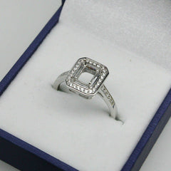 Sterling Silver Semi Mount Ring Setting Emerald OCT 7x5mm Halo - Syzjewelry
