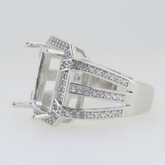 Sterling Silver Semi Mount Ring Setting Emerald OCT 14x10mm Halo Split Shank L56 - Syzjewelry