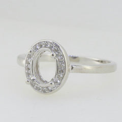 Sterling Silver Semi Mount Ring Setting Oval OV 8x6mm Halo White Topaz L264R - Syzjewelry