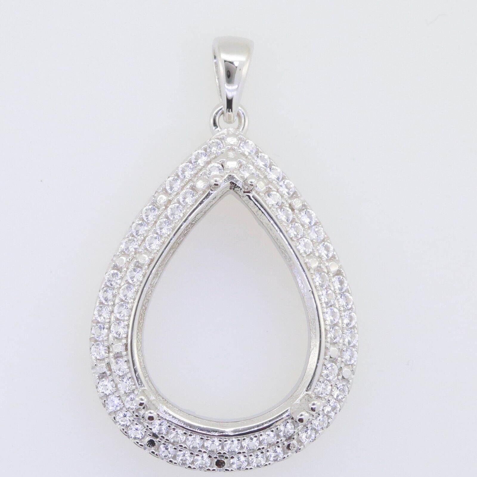 Sterling Silver Semi Mount Pendant Setting Pear PE 22X15mm with White Topaz Syzjewelry