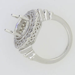 Art Deco Style Sterling Silver Semi Mount Ring Setting Oval OV 14x10mm - Syzjewelry