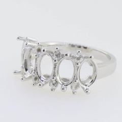 Sterling Silver Semi Mount Ring Setting Oval OV 7x5mm Multi Stone Band - Syzjewelry