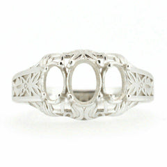 Sterling Silver Semi Mount Ring Setting Oval OV 7x5 OV 6x4mm Art Deco Style - Syzjewelry