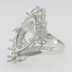 14K White Gold Semi Mount Ring Setting Marquise MQ 16x8mm 5x2.5mm Cluster - Syzjewelry