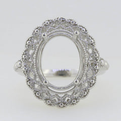 Art Deco Style Sterling Silver Semi Mount Ring Setting Oval OV 14x10mm - Syzjewelry