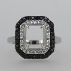 Sterling Silver Semi Mount Ring Setting OCT 10x8mm Black Spinel White - Syzjewelry
