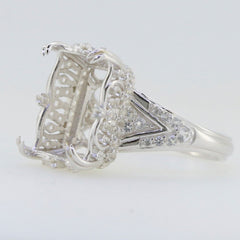 Jewelry Wax Semi Mount Ring Setting Emerald OCT 14x10mm W/ White Topaz