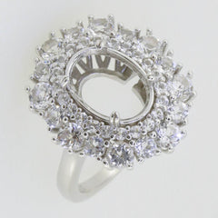 Sterling Silver Semi Mount Ring Setting Oval OV 12x9mm Double Halo White Topaz - Syzjewelry
