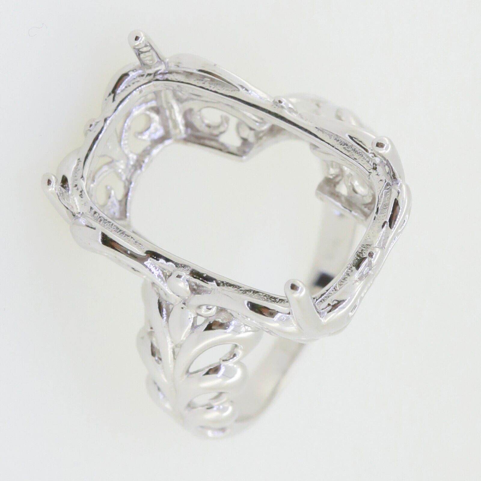 Sterling Silver Semi Mount Ring Setting Emerald OCT 20x12mm Fleur De Lis - Syzjewelry