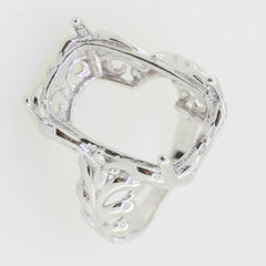 Sterling Silver Semi Mount Ring Setting Emerald OCT 20x12mm Fleur De Lis - Syzjewelry