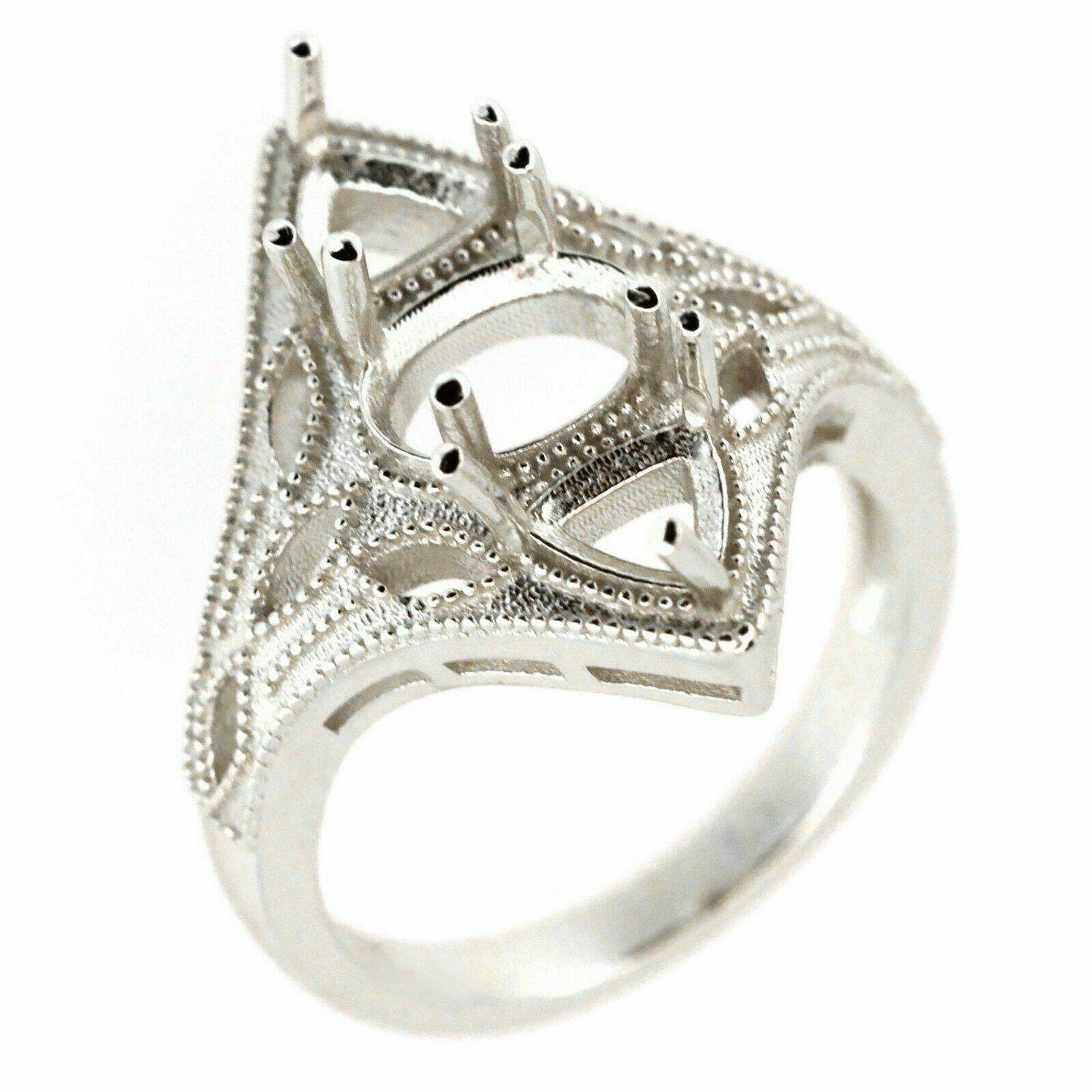 Sterling Silver Semi Mount Ring Setting Oval OV 8x6 Tri 5x5mm Art Deco Style - Syzjewelry