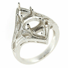Sterling Silver Semi Mount Ring Setting Oval OV 8x6 Tri 5x5mm Art Deco Style - Syzjewelry
