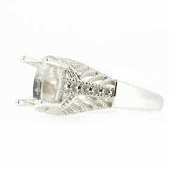 Art Deco Style Sterling Silver Semi Mount Ring Setting Oval OV 10x8mm - Syzjewelry
