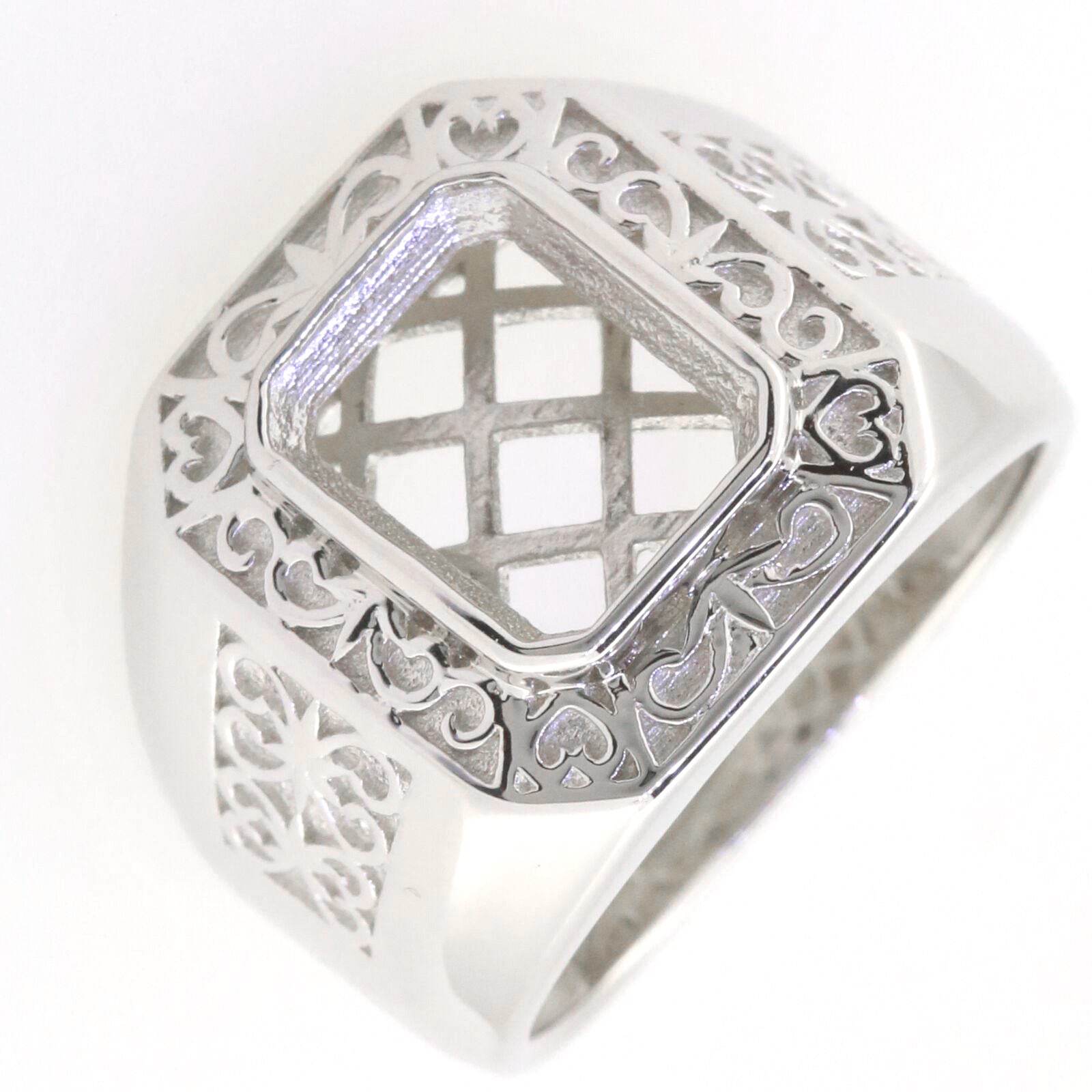 Sterling Silver Semi Mount Ring Setting Emerald OCT 10x8mm Men's Ring Bezel Fleur de lis Ring - Syzjewelry