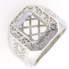 Sterling Silver Semi Mount Ring Setting Emerald OCT 10x8mm Men's Ring Bezel Fleur de lis Ring - Syzjewelry