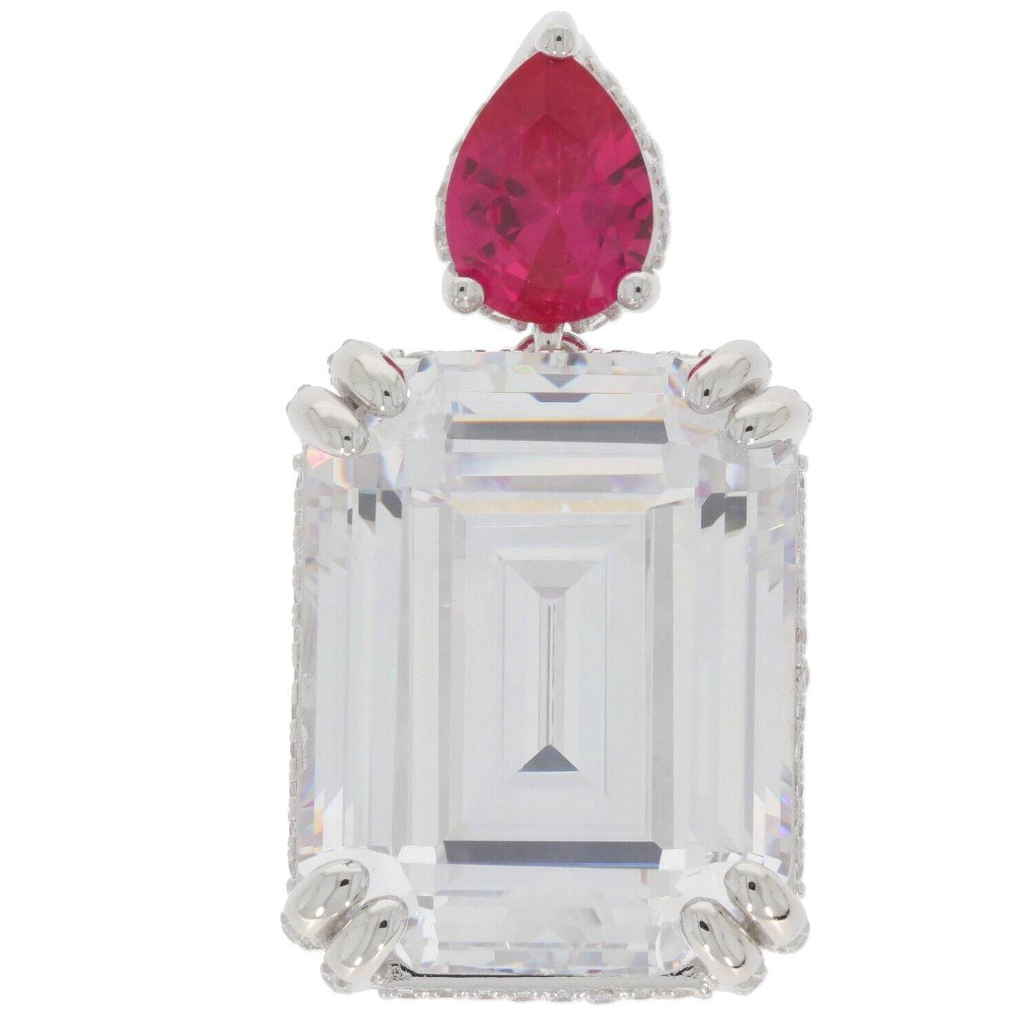 Sterling Silver Semi Mount Pendant Setting Emerald OCT 18x14 8x6mm White Top - Syzjewelry