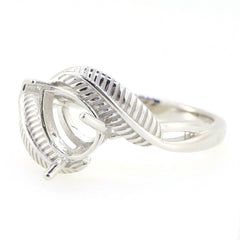 Sterling Silver Semi Mount Ring Setting Pear PE 8x6mm Feather Theme - Syzjewelry