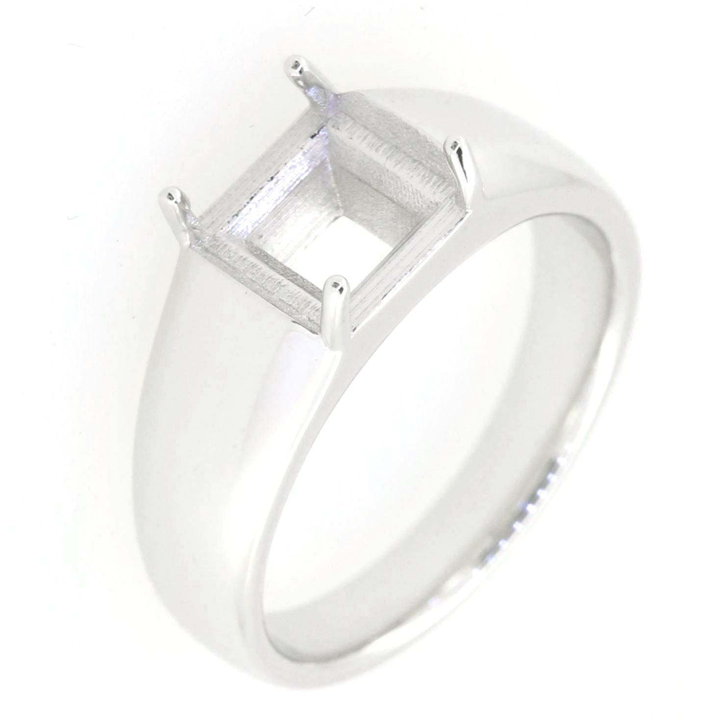 Men's Sterling Silver Semi Mount Ring Setting Princess SQ 7X7mm - Syzjewelry