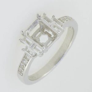 Sterling Silver Semi Mount Ring Setting Emerald OCT 8X6mm Bag 3x1.5mm White Topaz - Syzjewelry