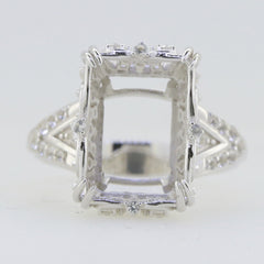 Jewelry Wax Semi Mount Ring Setting Emerald OCT 14x10mm W/ White Topaz
