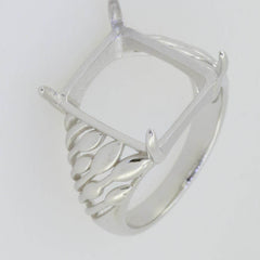 Sterling Silver Semi Mount Ring Setting Cab Emerald OCT 14X12mm White - Syzjewelry
