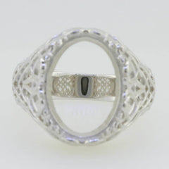 14K White Gold Semi Mount Ring Setting Oval OV 16x12mm Art Deco Style - Syzjewelry