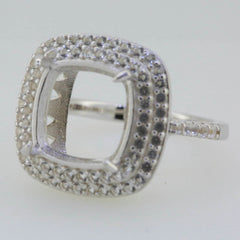 Sterling Silver Semi Mount Ring Setting Cushion CU 12X12mm Double Halo - Syzjewelry