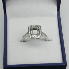 Sterling Silver Semi Mount Ring Setting Emerald OCT 7x5mm Halo - Syzjewelry