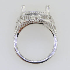 Sterling Silver Semi Mount Ring Setting Cushion Cu 12x8mm Art Deco Style - Syzjewelry