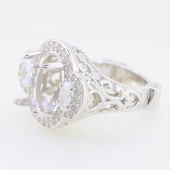 Sterling Silver Semi Mount Ring Setting Oval OV 14X10mm OV6x4 3 Stones - Syzjewelry