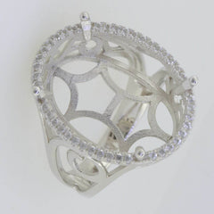 Sterling Silver Semi Mount Ring Setting Oval OV 21x16mm White Topaz - Syzjewelry