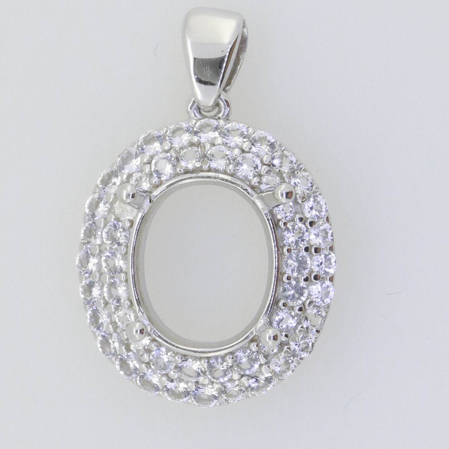 Sterling Silver Semi Mount Pendant Setting Oval OV 11x9mm Double Halo Topaz - Syzjewelry
