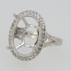 Sterling Silver Semi Mount Ring Setting Oval OV 16x12mm Halo Topaz - Syzjewelry