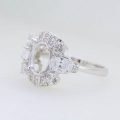 Sterling Silver Semi Mount Ring Setting Oval OV 9x7mm Halo - Syzjewelry