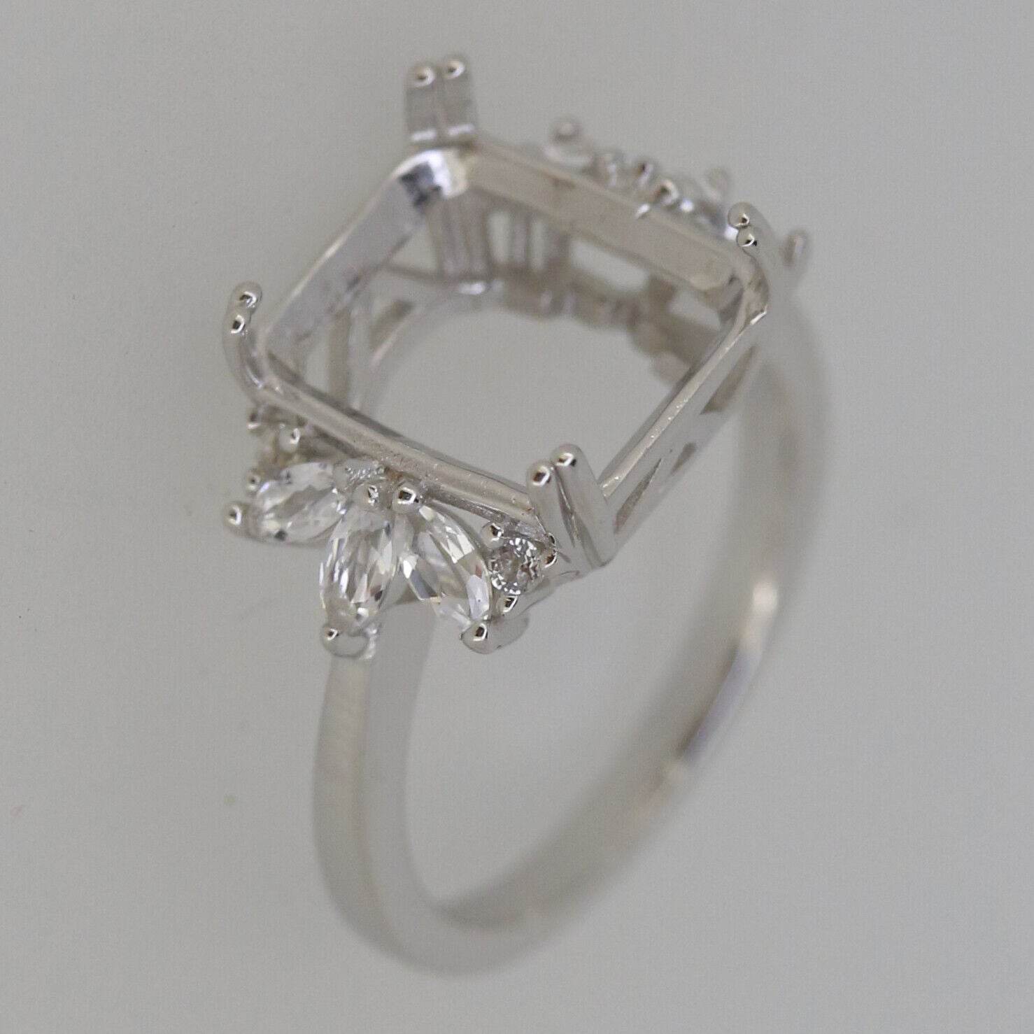 Sterling Silver Semi Mount Ring Setting Emerald OCT 12X10mm White Topa Solid - Syzjewelry