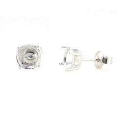 Sterling Silver Semi Mount Earrings Setting Round RD 6.5x6.5mm White Topaz - Syzjewelry