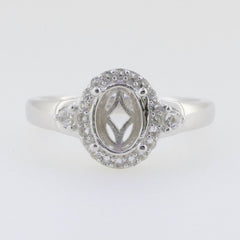 Sterling Silver Semi Mount Ring Setting Oval OV 8x6mm Halo White Topaz - Syzjewelry