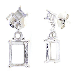Sterling Silver Semi Mount Earrings Setting OCT 10x8 RD 3x3mm Dangle - Syzjewelry