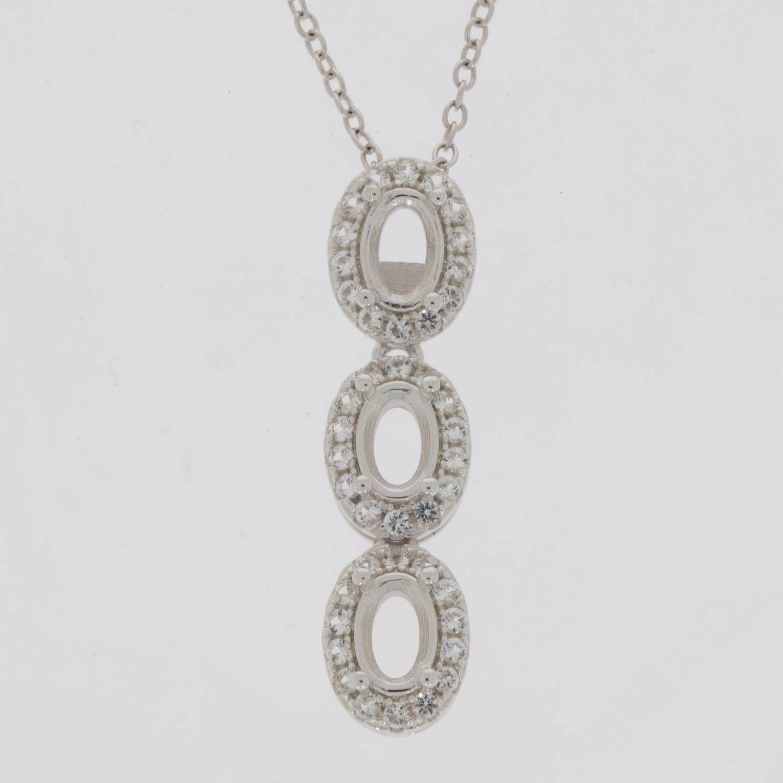 Sterling Silver Semi Mount Pendant Setting Oval OV 6X4mm 3 Stones Halo Topaz - Syzjewelry