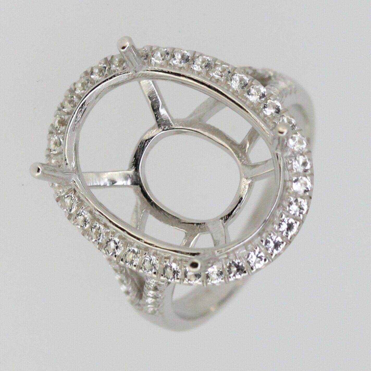 Sterling Silver Semi Mount Ring Setting Oval OV 16x12mm Halo Topaz - Syzjewelry