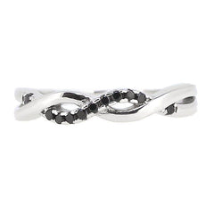 10K White Gold Black Diamond Stackable Eternity Ring Crossover Twisted Band - Syzjewelry