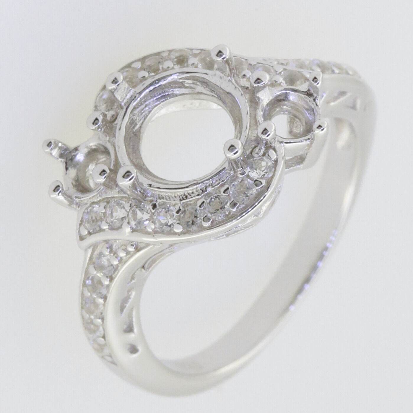 Sterling Silver Semi Mount Ring Setting Round RD 8x8 4x4mm 3 Stones By - Syzjewelry