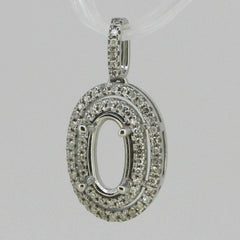 14K White Gold & Diamond Semi Mount Pendant Setting OV 9x5 Double Halo - Syzjewelry
