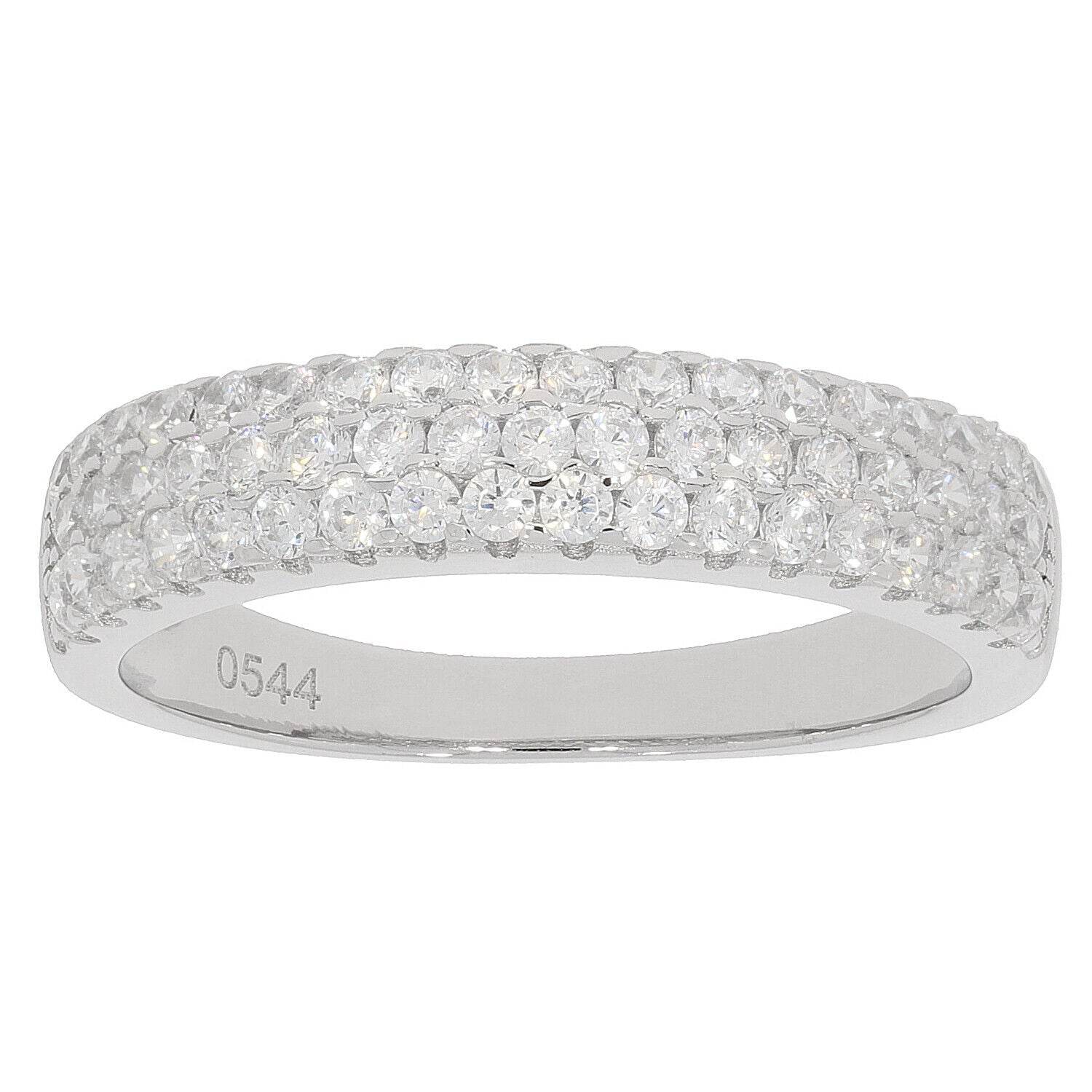 Sterling Silver 3-Row Wedding Band with Moissanite – Perfect Engagement and Wedding Ring Set - Syzjewelry