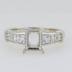 Art Deco Style Sterling Silver Semi Mount Ring Setting Emerald OCT 8x6mm Topaz - Syzjewelry