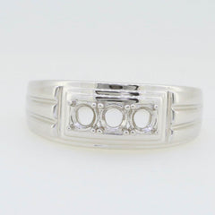 Solid Men's Sterling Silver Semi Mount Ring Setting RD 4x4mm 3 Stone Ring - Syzjewelry