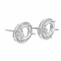 Sterling Silver Semi Mount Earrings Setting Oval OV 8x6mm Halo White Topaz - Syzjewelry
