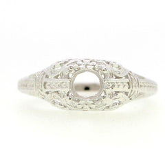 Sterling Silver Semi Mount Ring Setting Round RD 6x6mm Art Deco Style L054R054-6 - Syzjewelry