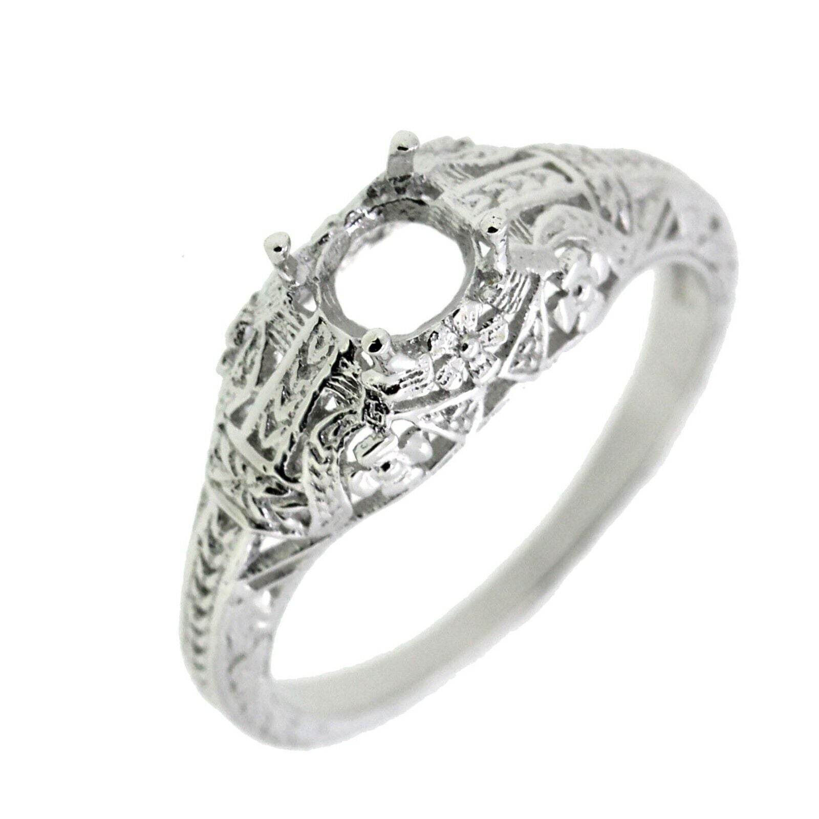 Sterling Silver Semi Mount Ring Setting Round RD 6x6mm Art Deco Style L054R054-6 - Syzjewelry