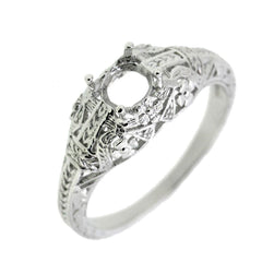 Sterling Silver Semi Mount Ring Setting Round RD 6x6mm Art Deco Style L054R054-6 - Syzjewelry